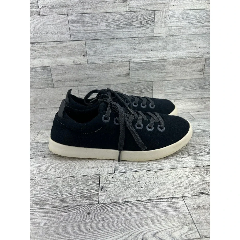 Allbirds Wool Pipers Women Sz 9 Black Merino Wool Low Top Sneakers Cream Sole
